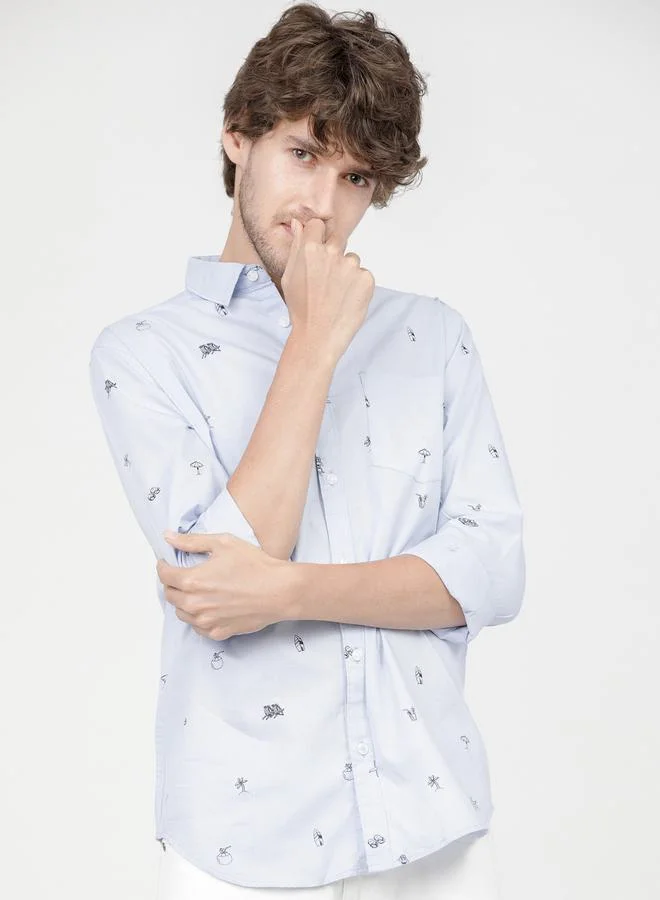 هاي لاندر All Over Print Slim Fit Shirt with Long Sleeves by Styli