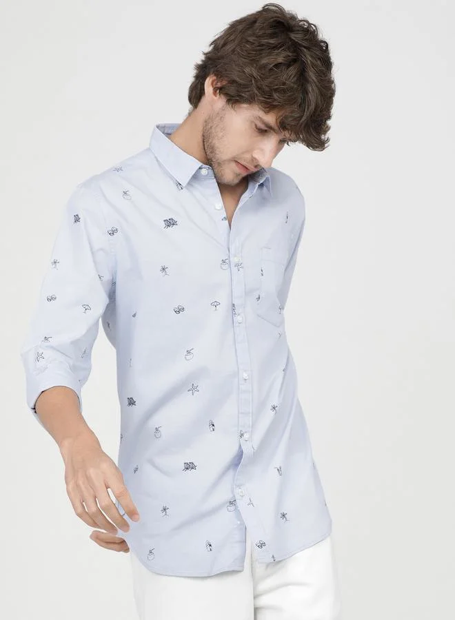 هاي لاندر All Over Print Slim Fit Shirt with Long Sleeves by Styli