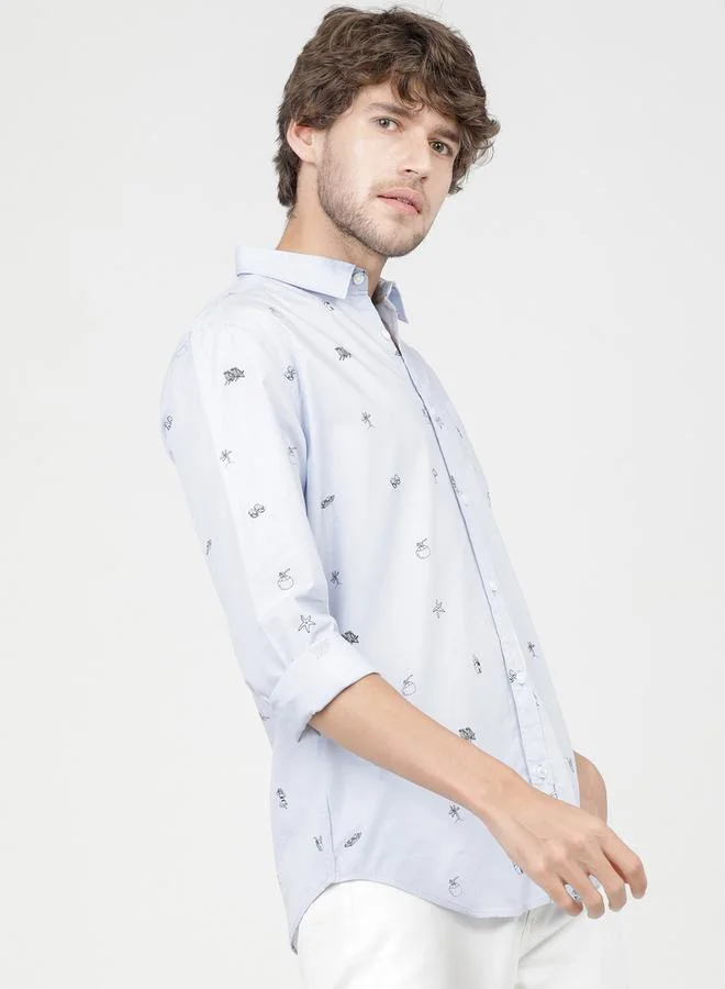 هاي لاندر All Over Print Slim Fit Shirt with Long Sleeves by Styli
