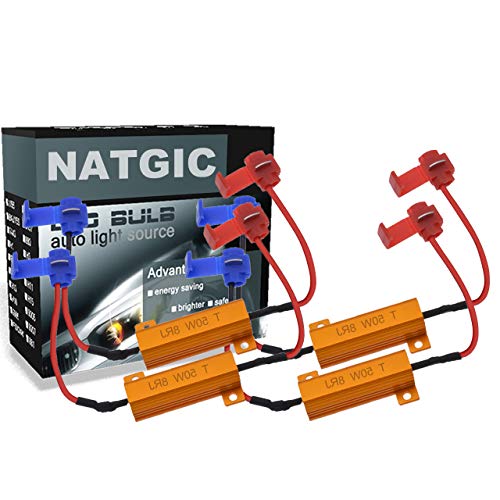 NATGIC 4pcs 50W 8 ohm LED Load Resistors Decoders for Turn Signal Lights, Fog Lights Lamps, DRL with 8pcs Quick Wire Clips (Fix Hyper Flash, Error Canceller, Warning Canceller) - Image 1
