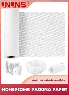 UNUNS Honeycomb Packing Paper,30cm x 20m Sustainable Alternative To Bubble Wrap For Moving Shipping Packing Roll,Eco Friendly Bubble Wrap Alternative Roll Kraft Paper Packing,White  - Image 1