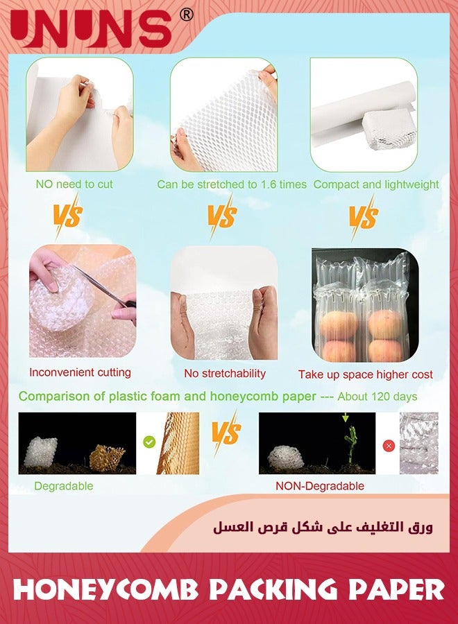 UNUNS Honeycomb Packing Paper,30cm x 20m Sustainable Alternative To Bubble Wrap For Moving Shipping Packing Roll,Eco Friendly Bubble Wrap Alternative Roll Kraft Paper Packing,White - Image 3