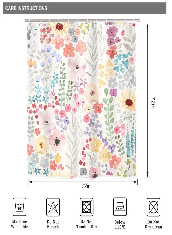 Riyidecor Colorful Floral 4Pcs Bathroom Shower Curtain Sets Cute Flower Plants Botanical Bathroom Decor Set with Rugs and Accessories Green Leaves Toilet Lid Rug, Contour and Bath Mat with 12 Hooks - Image 5