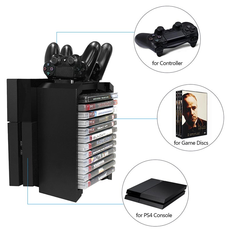 PS4 Console Cooling Stand - Dual Controller Charging Dock With Detachable Design, Holds Up To 12 Game Discs, Easy To Assemble, For PS4 Game Fans And Organized Gaming Space - Image 2