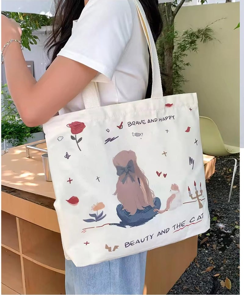 KeepCart Women Reusable Shopping/Grocery Classic Tote Bag With Pocket Shoulder Canvas Handbag Travel Bag Multi-Purpose - Image 3