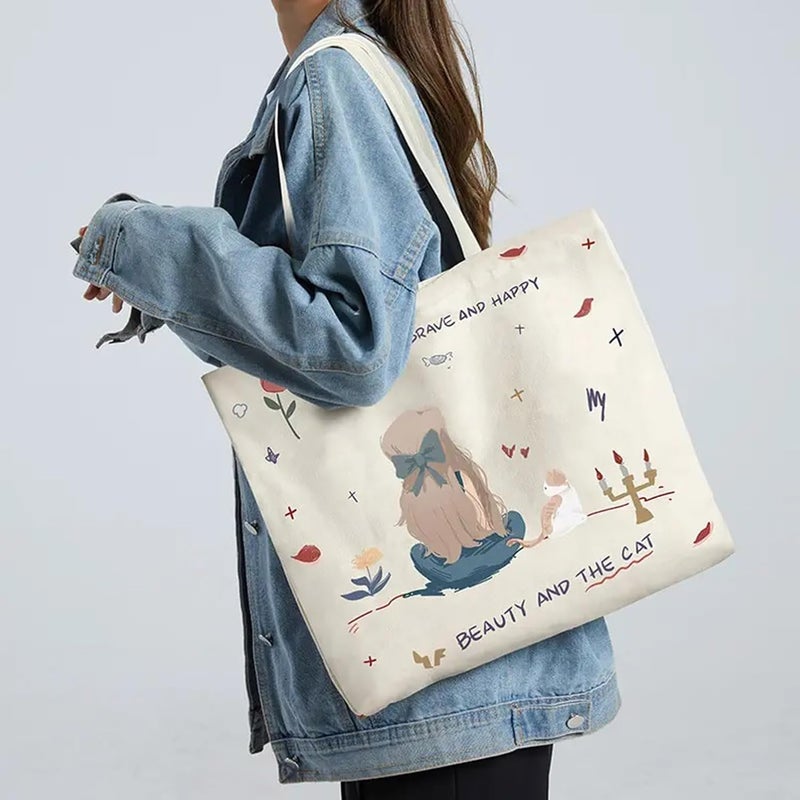 KeepCart Women Reusable Shopping/Grocery Classic Tote Bag With Pocket Shoulder Canvas Handbag Travel Bag Multi-Purpose - Image 2