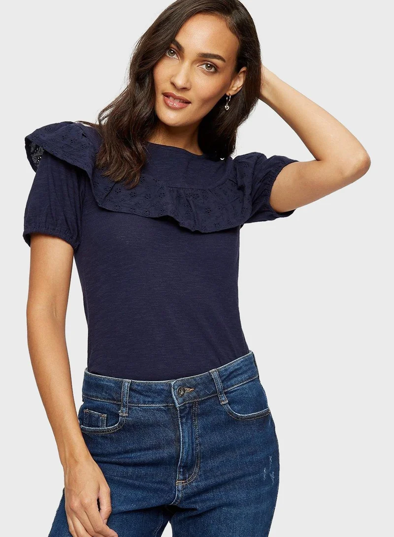 DOROTHY PERKINS Broidered Ruffle Detail Yoke T-Shirt