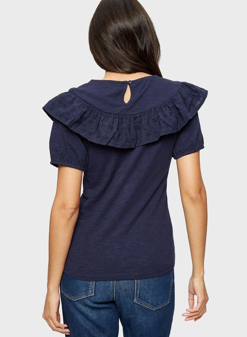 DOROTHY PERKINS Broidered Ruffle Detail Yoke T-Shirt