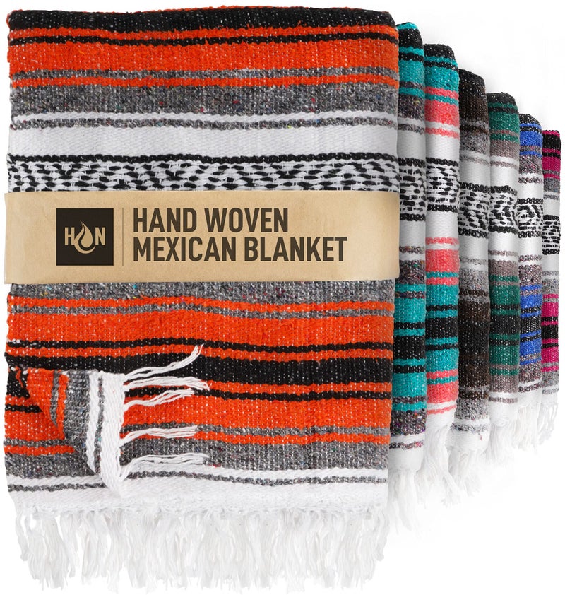 Hydration Nation Authentic Extra Large Mexican Blanket 70x50 Handwoven Yoga Serape Artisanal Falsa Beach Camping Picnic OutdoorOrange