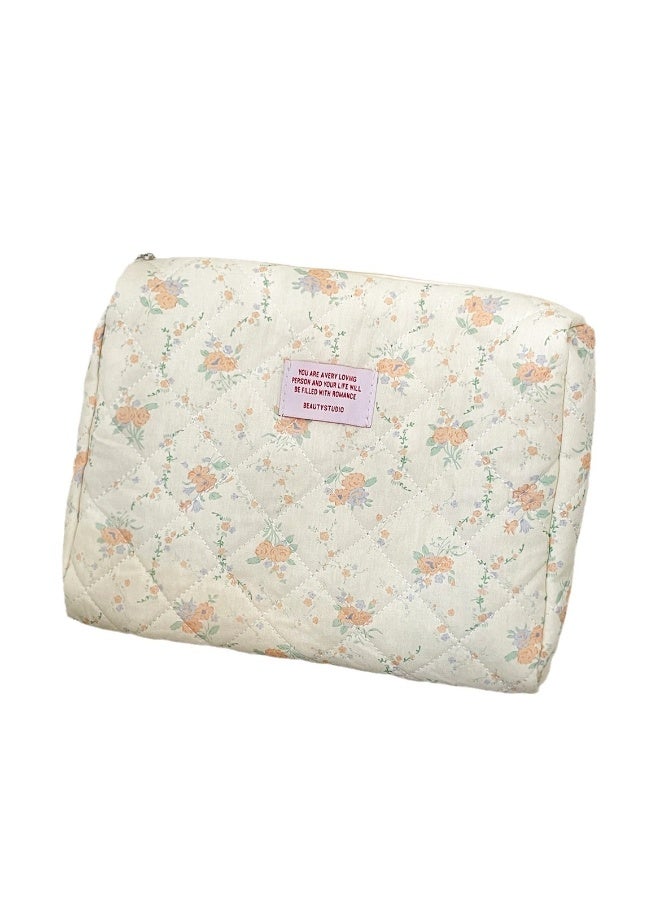 Vintage Style Floral Printed Quilted Cosmetic Handbag Elegant Design with Spacious Compartment Perfect for Organizing Daily Makeup Essentials in Style - Image 3