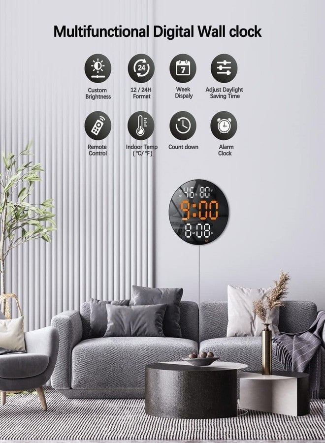 DHAVAL ساعة حائط رقمية دائرية كبيرة من DHAVAL مقاس 10 بوصات مع جهاز تحكم عن بعد وشاشة LED، وإضاءة تلقائية، ومنبهين، وساعة حائط لعرض درجة الحرارة والتاريخ، مناسبة للمنزل والمكتب والصالة الرياضية والفصول الدراسية - Image 2