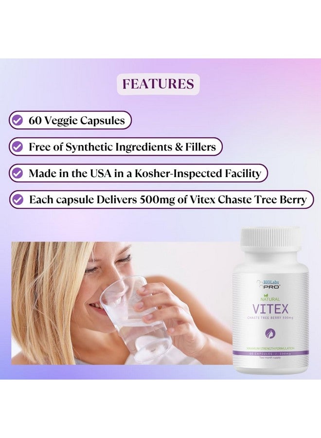 BIOLABS PRO BIOLABS PRO Natural Vitex Chasteberry Supplement for Women - Pure Chaste Tree Berry Extract 500mg, Maximum Strength Formulation, Vegan Capsules, Supports Hormonal Balance - (60 Caps - 2-Month Supply) - Image 3