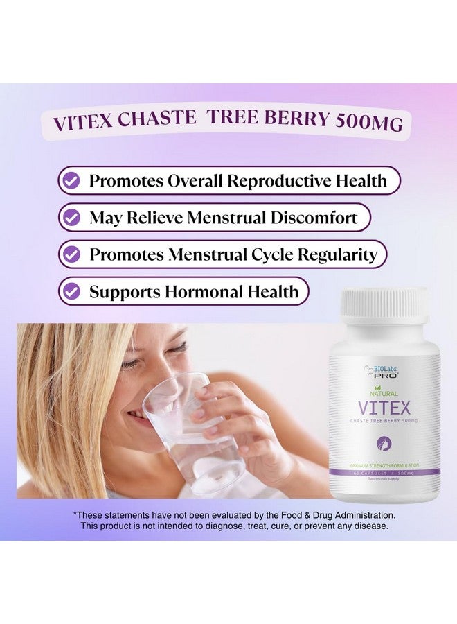 BIOLABS PRO BIOLABS PRO Natural Vitex Chasteberry Supplement for Women - Pure Chaste Tree Berry Extract 500mg, Maximum Strength Formulation, Vegan Capsules, Supports Hormonal Balance - (60 Caps - 2-Month Supply) - Image 4