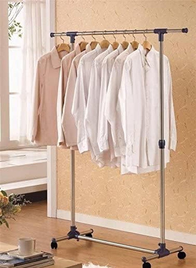 Risello Stainless Steel Single Pole Telescopic Movable Portable Clothes Rack (Silver) - Image 1