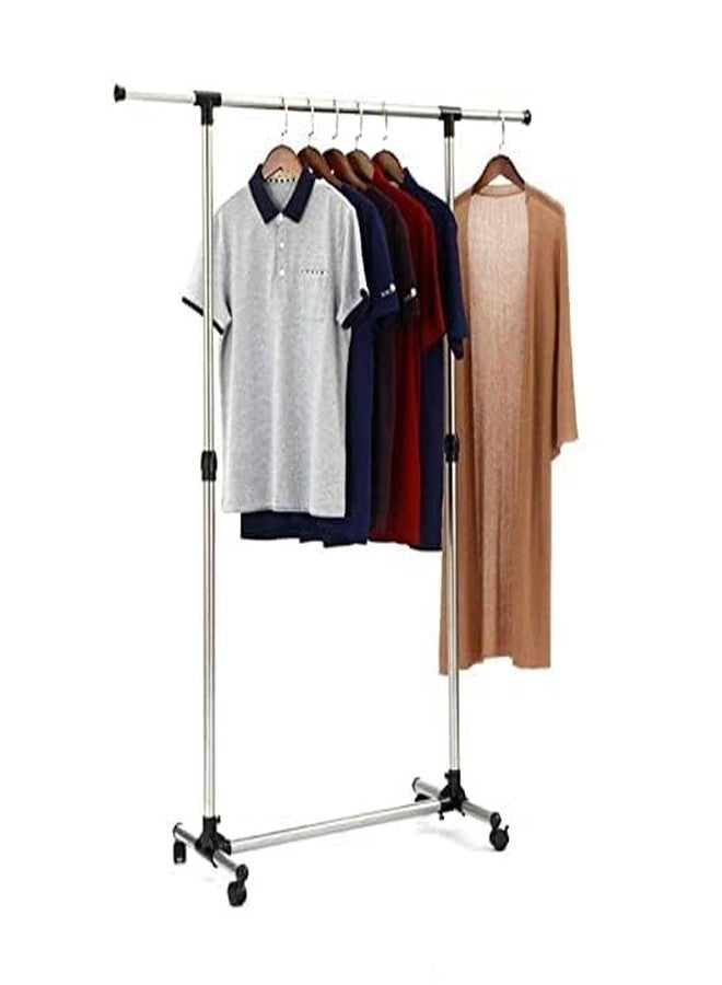 Risello Stainless Steel Single Pole Telescopic Movable Portable Clothes Rack (Silver) - Image 4