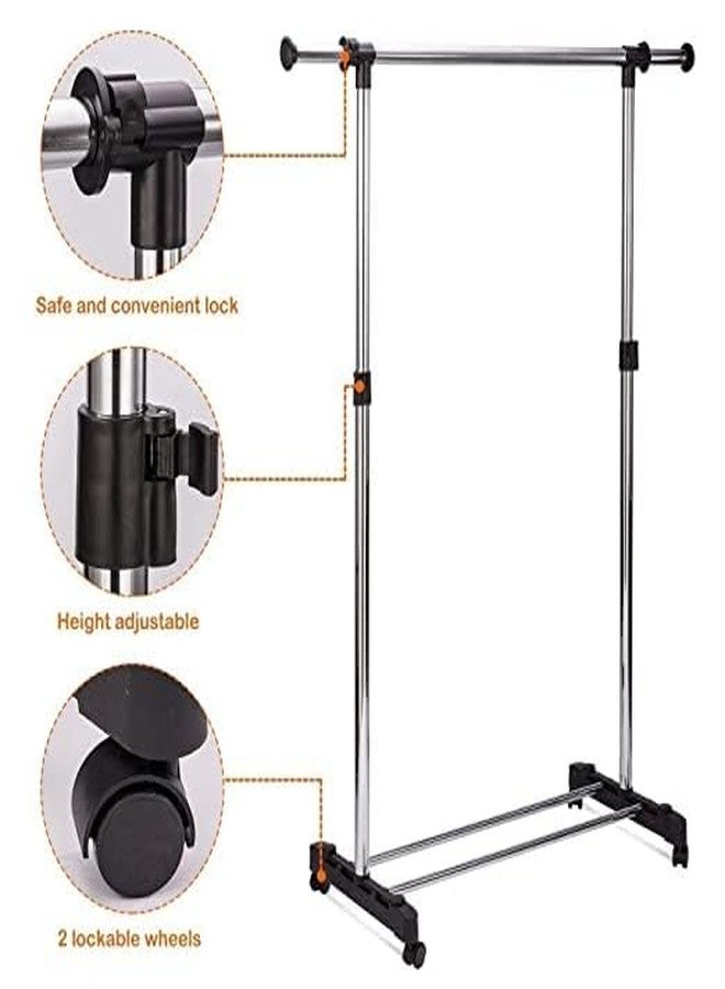 Risello Stainless Steel Single Pole Telescopic Movable Portable Clothes Rack (Silver) - Image 3