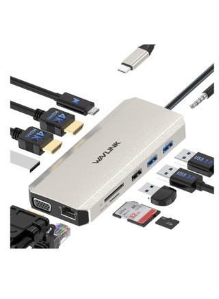 Wavelink USB C Hub Charging Dock 12 in 1 Triple Display Dual Display with 2 HDMI VGA 100W PD Ethernet 5 Audio SD/TF Card Reader for Mac/Dell/Acer/HP/Asus/Steam Deck/ROG Ali/Lenovo Laptop - pzsku/ZC5909E948100E1B5052CZ/45/_/1739971844/e799f601-ecdd-4709-96d2-22586a052850