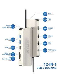 Generic Wavelink USB C Hub Charging Dock 12 in 1 Triple Display Dual Display with 2 HDMI VGA 100W PD Ethernet 5 Audio SD/TF Card Reader for Mac/Dell/Acer/HP/Asus/Steam Deck/ROG Ali/Lenovo Laptop  - Image 2