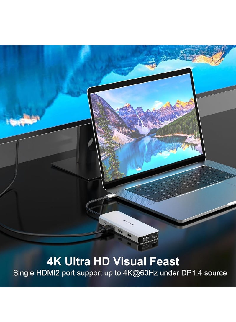 Wavelink USB C Hub Charging Dock 12 in 1 Triple Display Dual Display with 2 HDMI VGA 100W PD Ethernet 5 Audio SD/TF Card Reader for Mac/Dell/Acer/HP/Asus/Steam Deck/ROG Ali/Lenovo Laptop