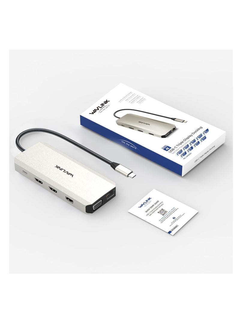 Wavelink USB C Hub Charging Dock 12 in 1 Triple Display Dual Display with 2 HDMI VGA 100W PD Ethernet 5 Audio SD/TF Card Reader for Mac/Dell/Acer/HP/Asus/Steam Deck/ROG Ali/Lenovo Laptop