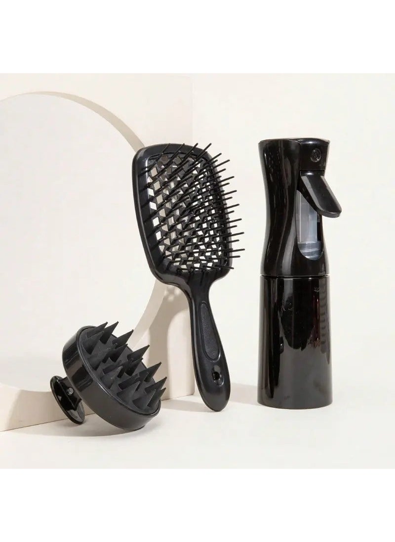 Gaman - 4 Piece Hair Care Set, Silicone Massage Brush, Oil Application Bottle, Comb, Spray Bottle - Image 1