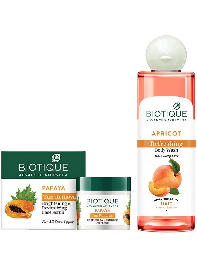 Biotique Bio Papaya Revitalizing Tan Removal Scrub 75G & Apricot Body Wash Transparent 200 Ml (Pack Of 2) - Image 1