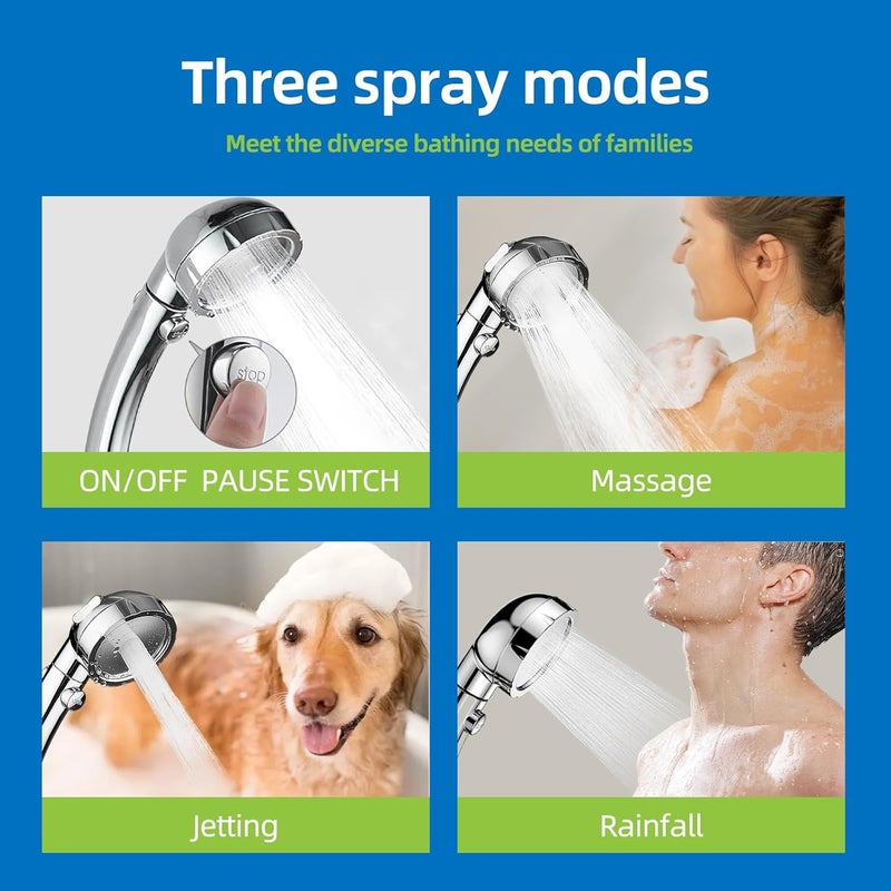 VRQUB High Pressure Handheld Shower Head with ON/OFF Pause Switch 3 Spray Modes Water Saving High Pressure Shower Heads,Detachable Showerhead Equipped - Image 2