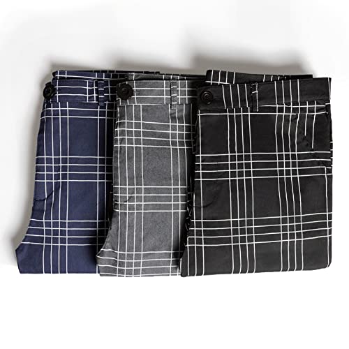 Percle Men's Fashion Stretch Dress Pants Slim Fit Plaid Pants Business Suit Pants Casual Golf Pants Black - Image 3