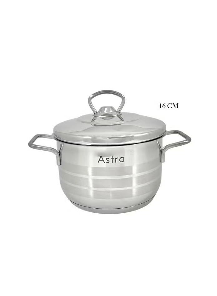 ASTRA 1.9L Premium Stainless Steel Casserole (16x10 cm) – Non-Stick, Oven-Safe Small Pot for Everyday Cooking, Baking & Slow Roasting – Heavy-Duty, Rust-Resistant, Made in Turkey - Image 1