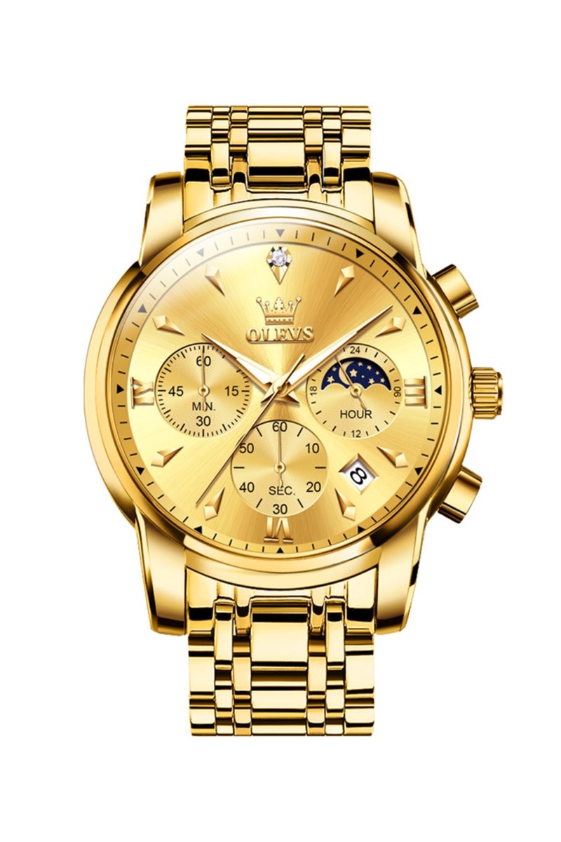 أوليفز ساعات OLEVS للرجال، ساعة أنيقة من الفولاذ المقاوم للصدأ، كوارتز، كرونوغراف، مقاومة للماء، مضيئة، 3639 - Image 1