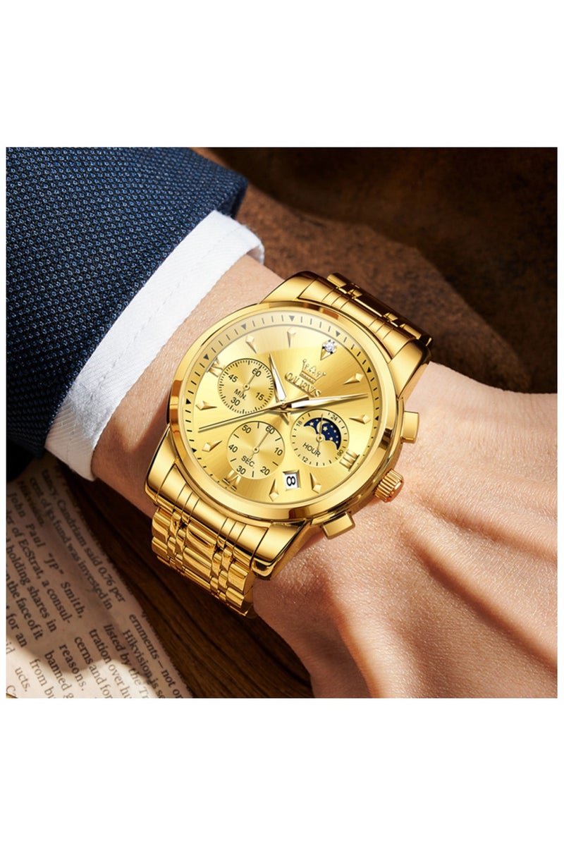 أوليفز ساعات OLEVS للرجال، ساعة أنيقة من الفولاذ المقاوم للصدأ، كوارتز، كرونوغراف، مقاومة للماء، مضيئة، 3639 - Image 2