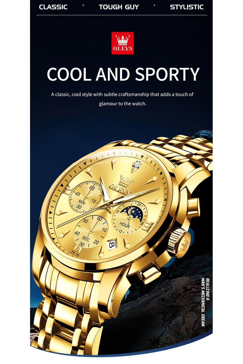 أوليفز ساعات OLEVS للرجال، ساعة أنيقة من الفولاذ المقاوم للصدأ، كوارتز، كرونوغراف، مقاومة للماء، مضيئة، 3639 - Image 3