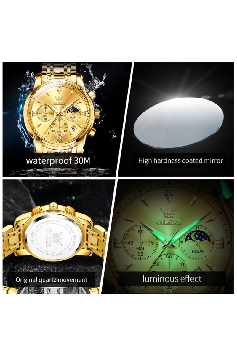 أوليفز ساعات OLEVS للرجال، ساعة أنيقة من الفولاذ المقاوم للصدأ، كوارتز، كرونوغراف، مقاومة للماء، مضيئة، 3639 - Image 5