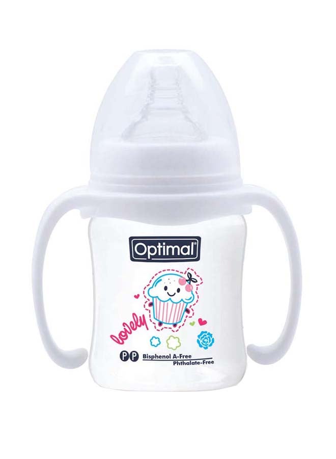 Optimal Wide Neck Feeding Bottle With Handle 180 ML, White