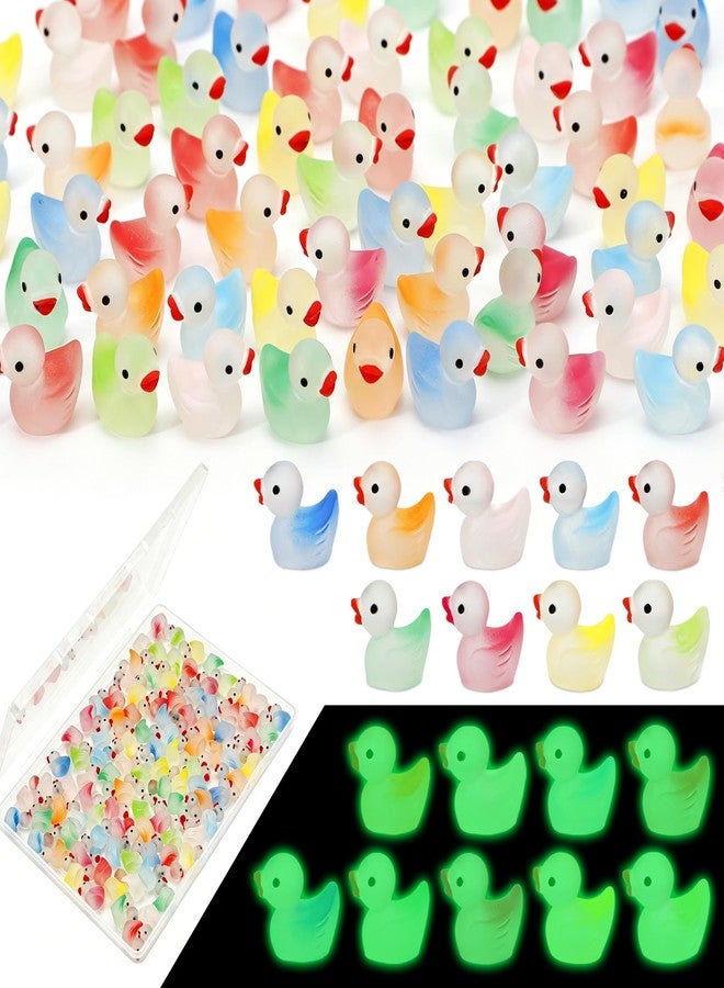 Bingcute Mini Resin Ducks Glow in The Dark, 100 Pack Luminous Small Little Plastic Miniature Tiny Ducks Animals Figures to Hide for DIY Crafts Potted Fish Tank Aquarium Dollhouse Fairy Garden Accessories - Image 1