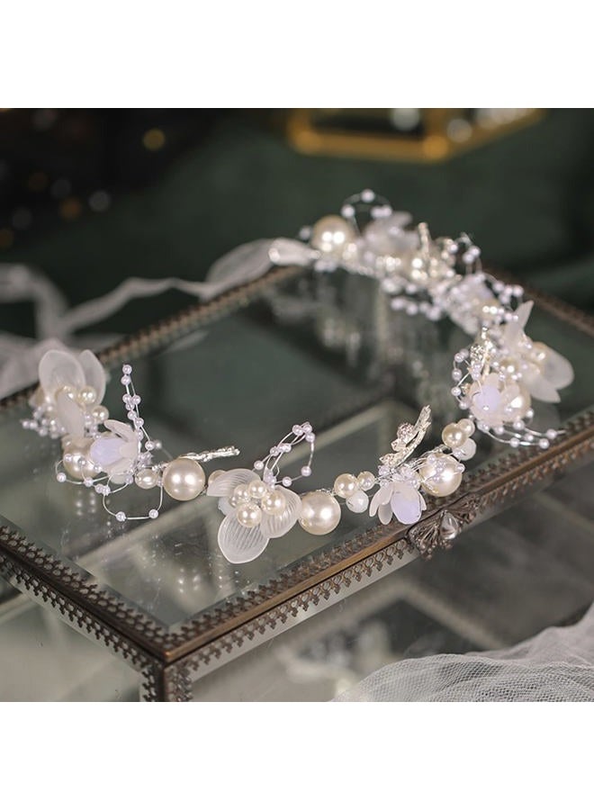 KAYZON Girl's Fashion Flower Headpiece - White Pearl Headband, Princess Bridal Wedding Hair Accessory (Silver) - Image 5