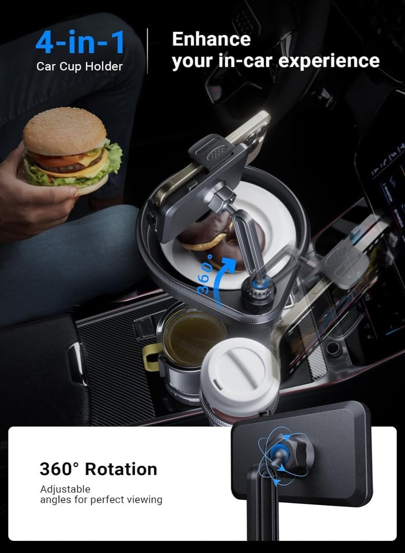 Bukela Car Cup Holder Tray, 4-in-1 Adjustable Food Table Tray, Car Cup Holder Expander with 360° Rotatable Phone Holder, Extra Beverage Cup Holder, 4 Expandable Bases for Stability, Road Trip Essentials - Image 4