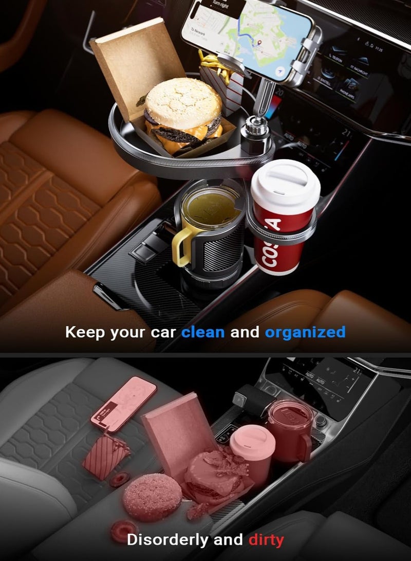 Bukela Car Cup Holder Tray, 4-in-1 Adjustable Food Table Tray, Car Cup Holder Expander with 360° Rotatable Phone Holder, Extra Beverage Cup Holder, 4 Expandable Bases for Stability, Road Trip Essentials - Image 2