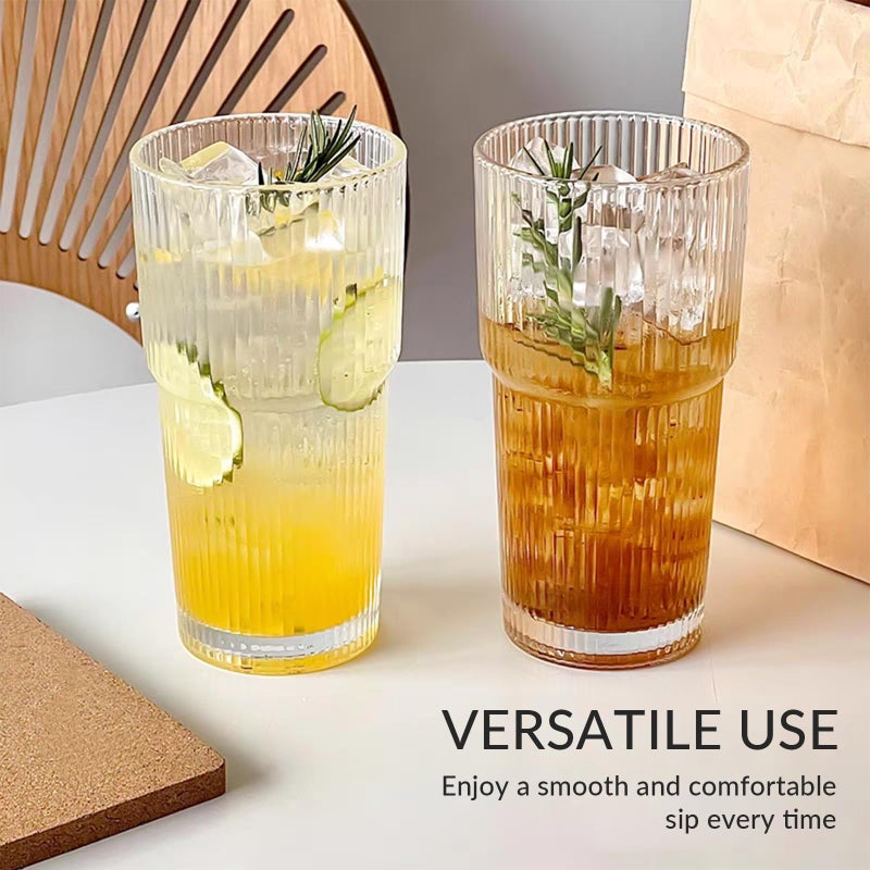 Puraville 20oz Glass Cup with Lid and Straw, Vintage Ribbed Glassware for Whiskey Cocktail Beer, Mason Jar Drinking Glasses Tumbler Iced Coffee Cup - Image 4