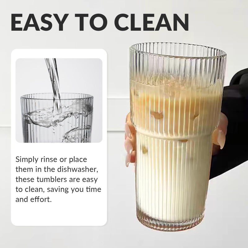 Puraville 20oz Glass Cup with Lid and Straw, Vintage Ribbed Glassware for Whiskey Cocktail Beer, Mason Jar Drinking Glasses Tumbler Iced Coffee Cup - Image 5