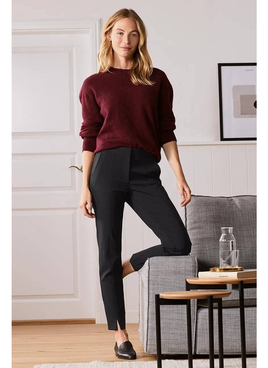 Tchibo Women Regular Fit Plain Dress Pants, Black  - Image 1