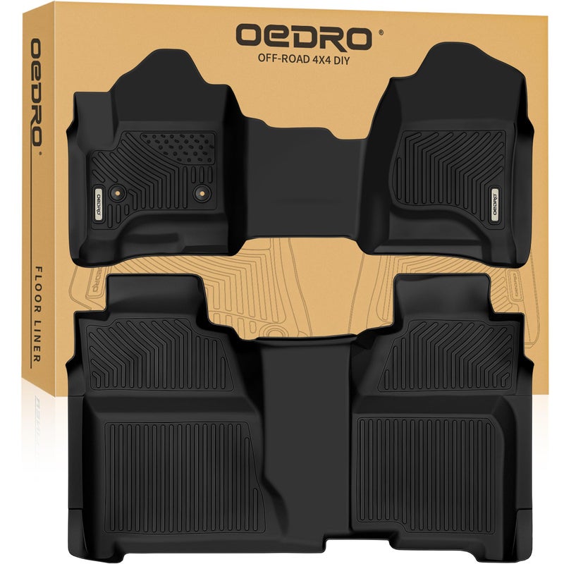 OEDRO Floor Mats Fit for 20142018 SilveradoSierra 1500 20152019 2500HD3500HD Crew Cab with 1st Row Bench Seat Black TPE AllWeather Guard Includes 1st and 2nd Row Full Set Liners