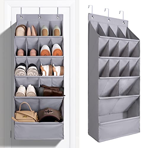 FENTEC 1 Pack OvertheDoorShoeOrganizers Hanging Organizers with Large Pocket Shoe Holder Hanging Shoe Rack for Closet Shoe Organizer for Wall Over Door Organizer with 15 Pockets Gray