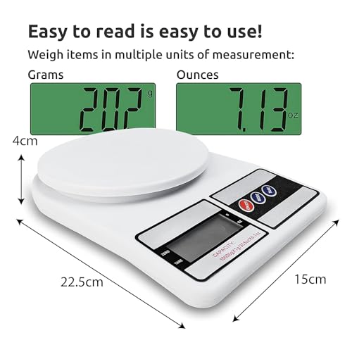 Bulfyss Kitchen Scale Multipurpose Portable Electronic Digital Weighing Scale | Weight Machine With Back light LCD Display | White | 10 kg - Image 2