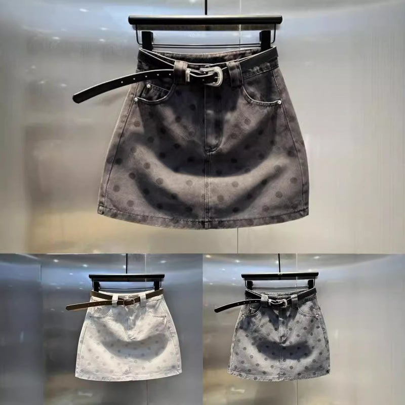 Girls' Wave Dot Denim Skirt Short Skirt 2025 Korean Style Staggable Waist All-Match Hip A- Line Skirt