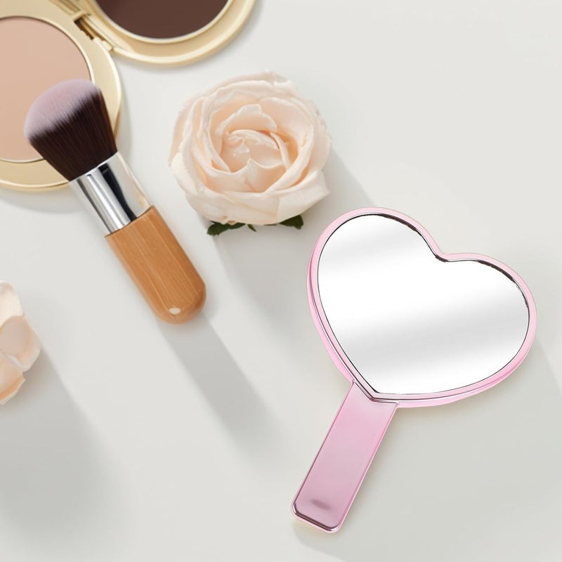 GALPADA Portable Heart-Shaped Hand Mirror with Handle Electroplated Pink Cosmetic Mirror for High Definition Lightweight and Compact for Travel and Daily Use - Image 5