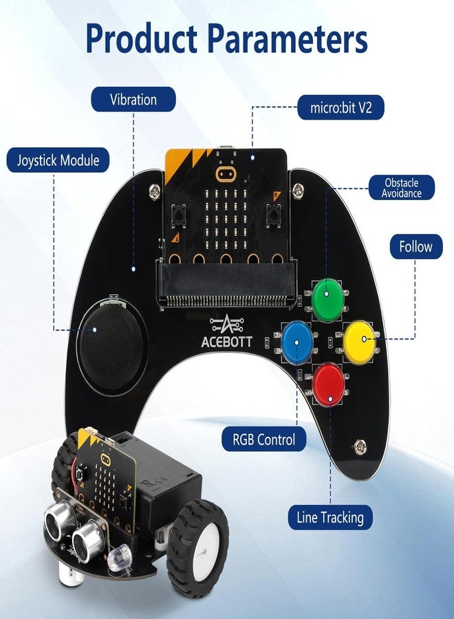 ايسبوت وحدة تحكم لاسلكية ACEBOTT لمجموعة Micro:bit، مجموعة روبوت برمجة STEM متوافقة مع Makecode، جهاز تحكم عن بعد لتعلم البرمجة، هدايا للأطفال والمراهقين (تتضمن Micro:bit) - Image 3