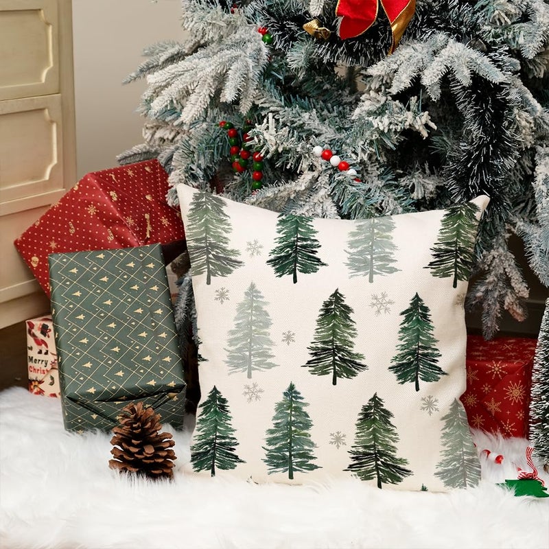 AACORS Christmas Pillow Cover 20X20 Inch Christmas Tree Snowflake Decoration Holiday Farmhouse Winter Pillow Case Decor for Home Sofa Couch (Green) AA223-20 - Image 4
