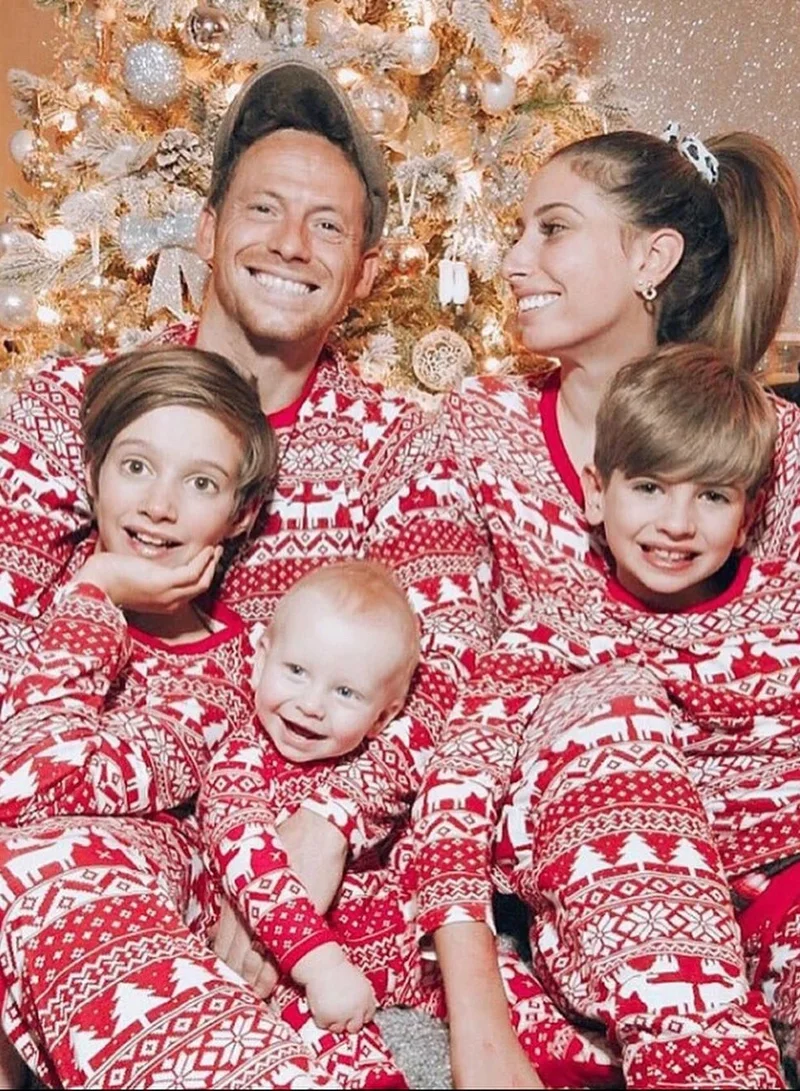 Matching Family Outfits Christmas Pajama Set – 4-Piece Festive Sleepwear for Father, Mother, Kid &amp; Baby | Red Elk Print Full Sleeve Holiday Outfit Set | Cozy Family Christmas Nightwear