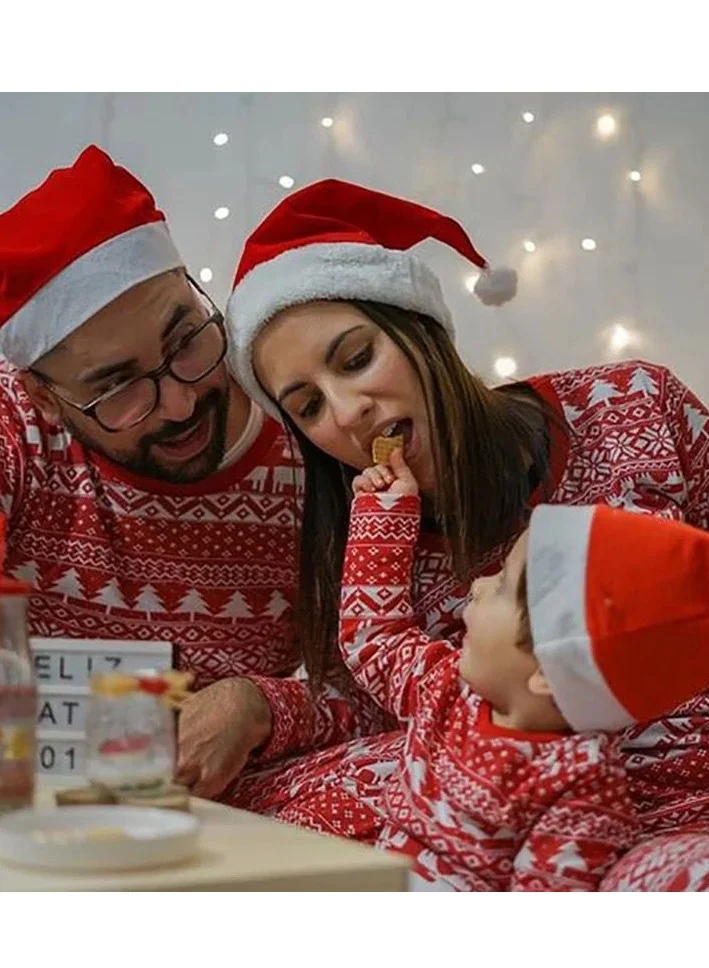 Matching Family Outfits  Christmas Pajama Set – 4-Piece Festive Sleepwear for Father, Mother, Kid & Baby | Red Elk Print Full Sleeve Holiday Outfit Set | Cozy Family Christmas Nightwear  | Best Price UAE